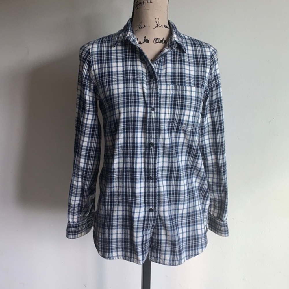 Madewell Button Down Blue and White Flannel - Picture 1 of 8
